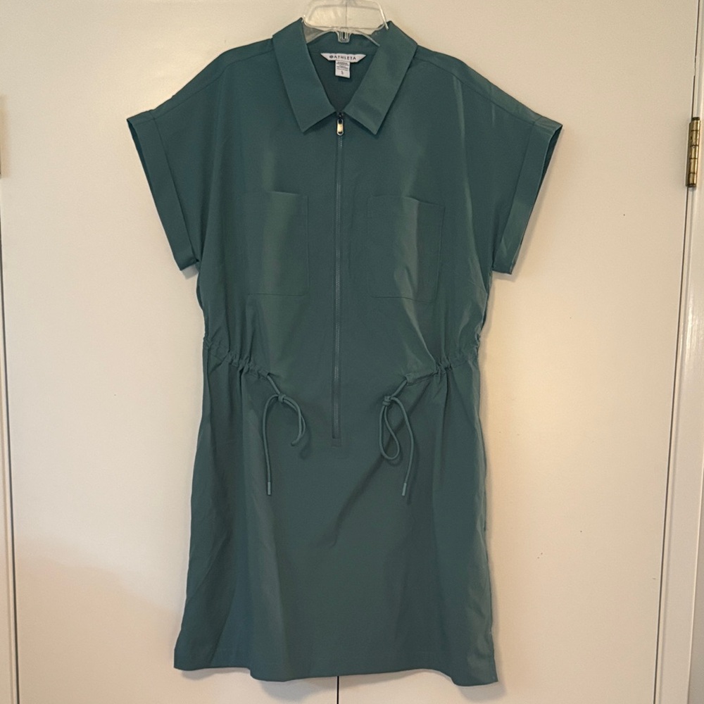 Athleta Topspin teal zip-up dress